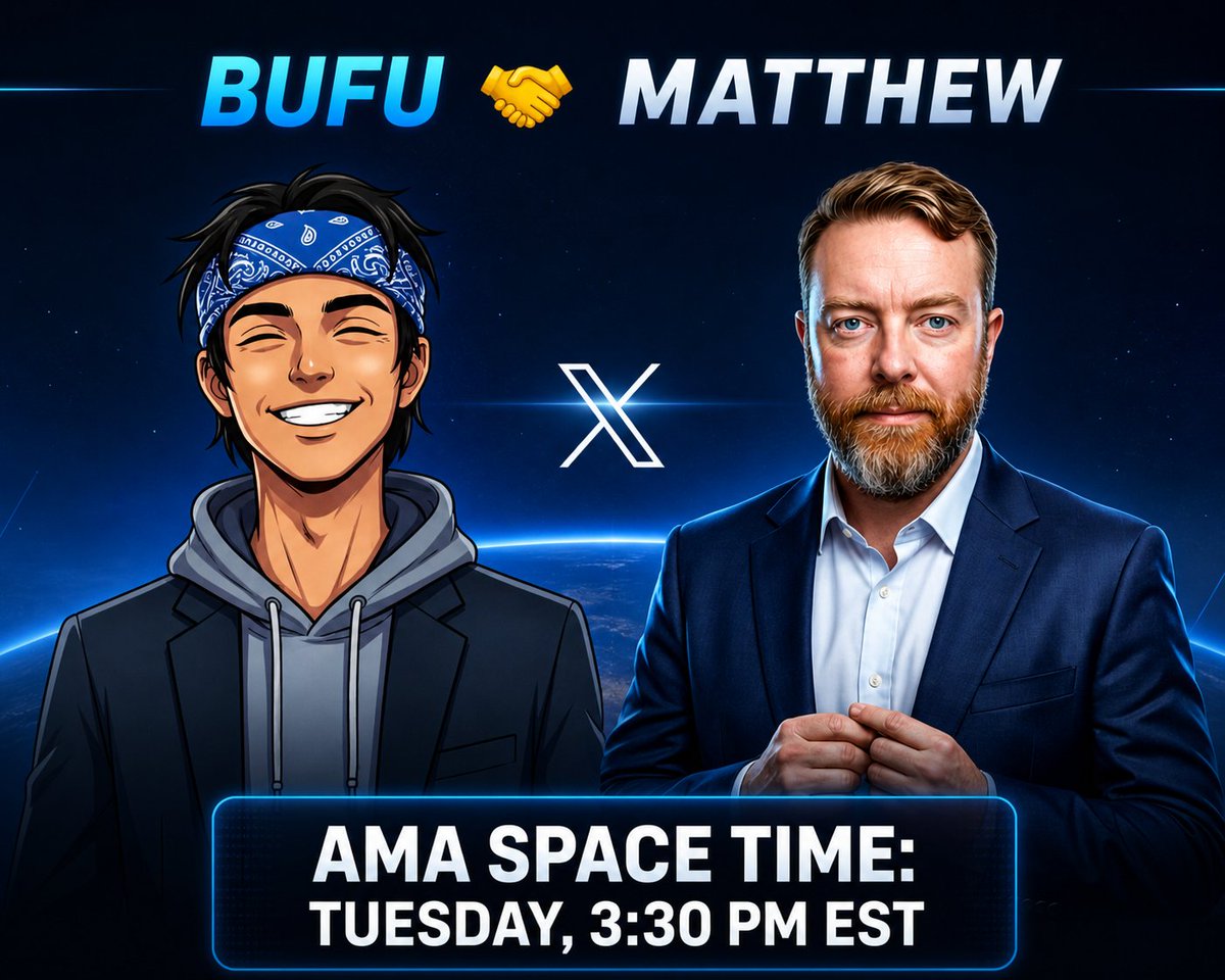 matthewbennett's tweet photo. 🚨 AMA Alert 🚨
I’ll be present in the AMA Space with @BUFUonSolana 🎙️
Come in, drop your questions & be part of the discussion.
🗓 Today
⏰ 3:30 PM EST
💰 $BUFU
🐦 @BUFUonSolana
🎧 Tap in live
#BUFU #AMA #SOL #CRYPTO https://t.co/HWSs4xk5Mz