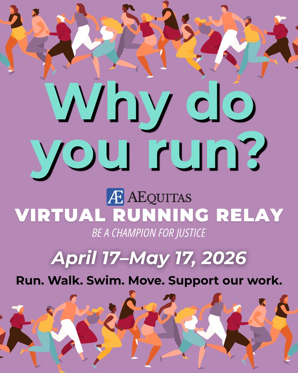 AEquitasResourc's tweet image. We #run for #women whose freedom of movement has been restricted by #stalking &amp;amp; #exploitation. Why do you run? We'd love to know what (or who) inspires you to move!
There’s still time to sponsor or field your own team for the virtual #relay: linktr.ee/aequitasresour…