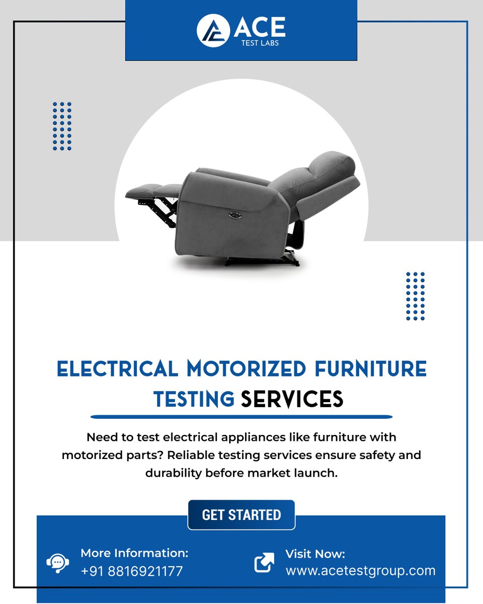 AceTestLabs's tweet image. Need to test electrical appliances like #furniture with motorized parts? Reliable #testingservices ensure safety and durability before market launch.
.
☎️+91 8816921177
🌐bit.ly/4hsBrqz
.
#furnituretesting #furnituretest #furnituretestlabs #furnituresafety #IS302 #elec
