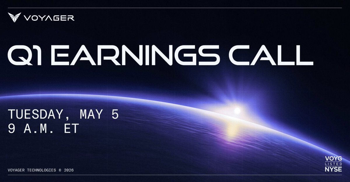 voyagertech_'s tweet image. Tune in now as Voyager Chairman and CEO @Dylan Taylor presents our first quarter earnings results and shares key milestones, financial highlights and what’s ahead for Voyager.​
​
Tune in here: tinyurl.com/ukkznekc ​
​
$VOYG #missionready #earnings