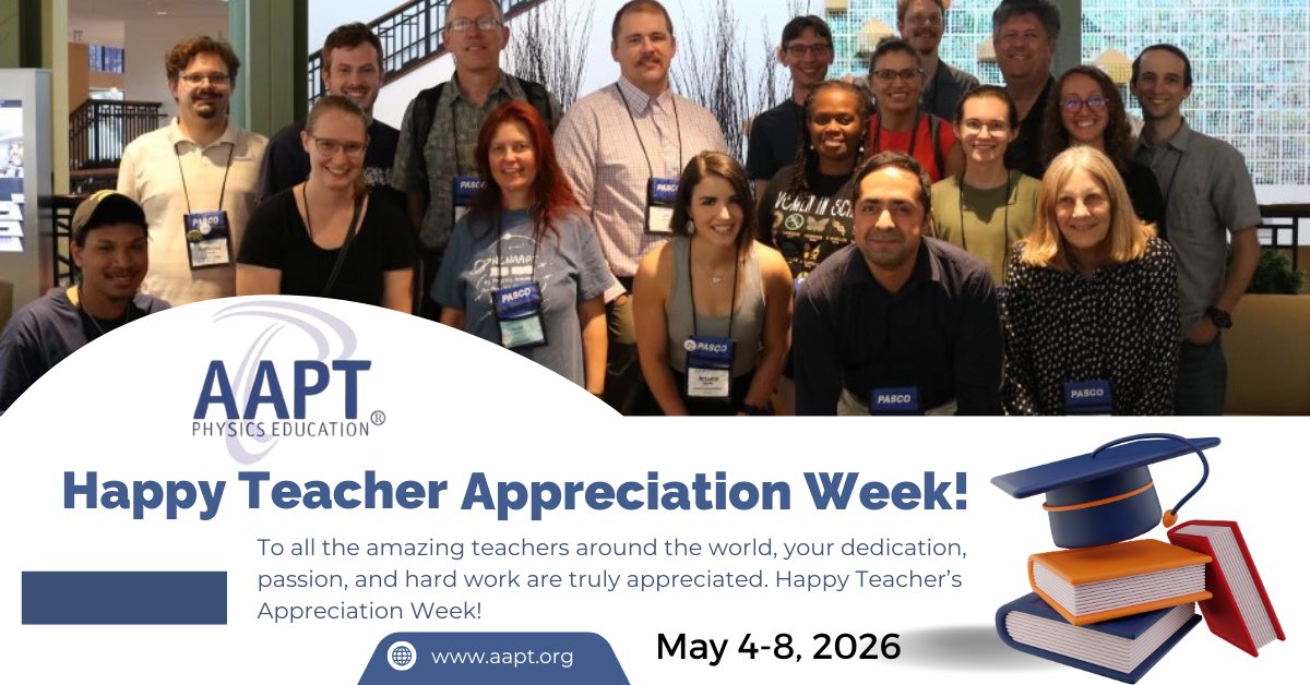 AAPTHQ's tweet image. 🍎✨ Happy Teacher Appreciation Week 2026! ✨🍎 Tag a teacher or educator who has made a difference in your life and show them some love today! 💕#TeacherAppreciationWeek #ThankATeacher #Gratitude #EducatorsMatter #PhysicsEducation #PhysicsTeachers