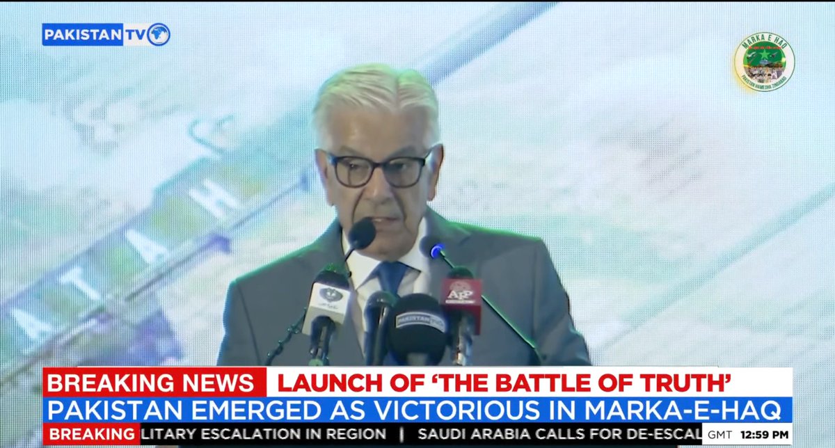 PakTVGlobal's tweet photo. Defence Minister Khawaja Asif addresses the launch ceremony of “The Battle of Truth”. An account of victory co-presented by ISPR and MOIB.
@KhawajaMAsif
#PakistanTV #KhawajaAsif #BattleOfTruth #ISPR #MOIB https://t.co/Nhb2SNaiQ7