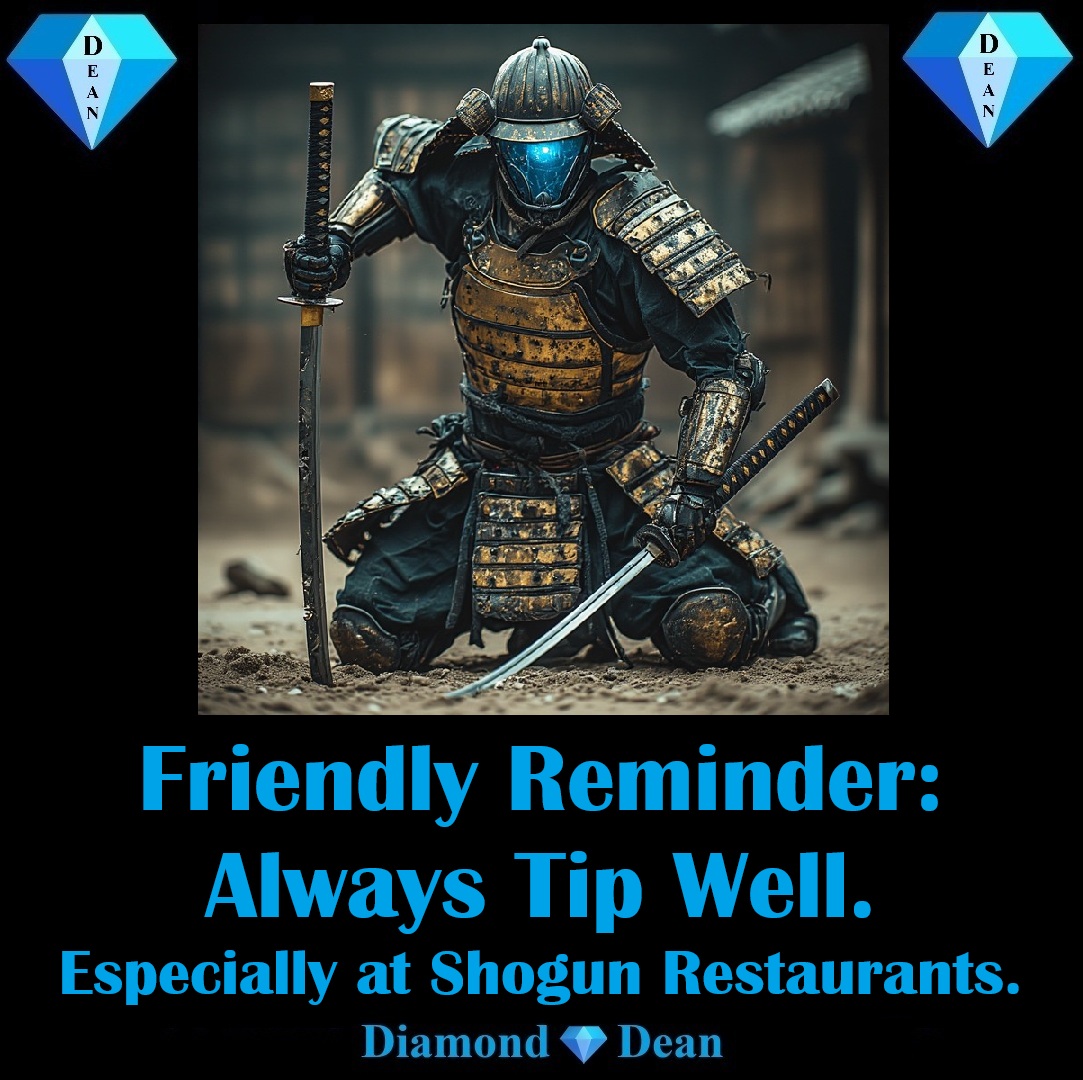 DeanBurkey's tweet image. Tip well or never sleep well again.
Or maybe never again at all.
#DeanSays #DeanMemes #Comedy #FriendlyReminder #Samurai #Shogun #Tips #Japan #Japanese #BoysDay #Respect
Enjoy my Japanese love song “Tokyo Tenderness” on iTunes:
itunes.apple.com/album/id188603…
😎🖖❤️