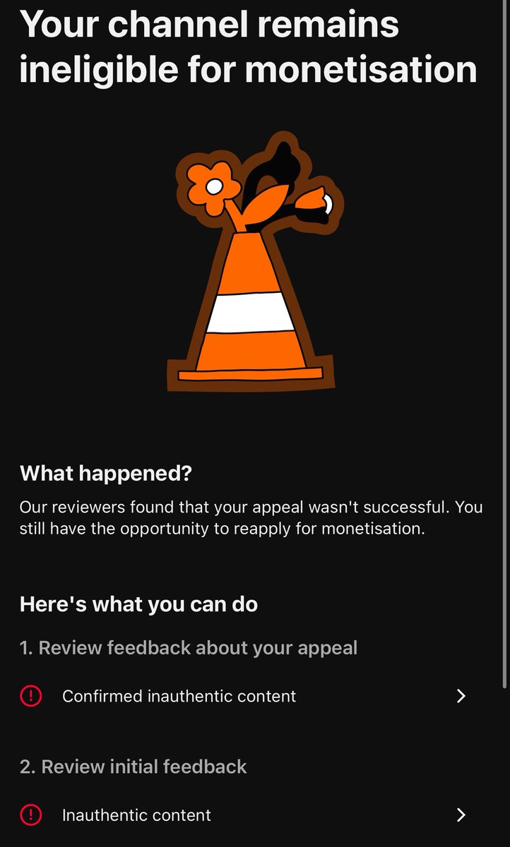 Meowbananacat's tweet photo. I am feeling completely helpless. My channel, "Crybananacat" 1M+ Subscribers, is my entire life and my only source of livelihood.

@TeamYouTube @YouTube @nealmohan @YouTubeCreators @YouTubeIndia @UpdatesFromYT 

Over this past month, I have been fighting "inauthentic content" flags. My content is 100% original animation created manually. These are not AI-generated templates or low-effort clips; they require immense manual labor, hours of rendering, and creative dedication.

The most frustrating part is that even after my appeals, I feel like I am only getting automated AI reviews. I am not getting a real human review to see the actual effort behind my work. If the exact problem isn't explained by a human, how am I supposed to fix it? I am an artist being punished by an algorithm that doesn't recognize manual craft.

I am asking for a fair, manual review of my channel. Please don't let years of hard work disappear into an automated loop.
Channel:
https://t.co/xTmuF9Slff

Congratulations to @MindlessPixels4 @AnimeVersus_X  @adamfrancisco_  @bol_papa68130 @stevenyjsong @MovieTalkNOW1 
@AydinPaladin @punit_verma67 and @EternalMystYT for winning your battles. It gives me hope to see other creators getting justice.

A big thank you to @GoodLionTV @Thatumbrellaguy @DisaffectedPod @bear_ing @Kneon   @thevivafrei @verbalriotshow and
@Nina7Infinity the community for supporting creators and helping us find a voice.

#inauthenticcontent #youtube #youtubedemonetization #creatorsupport #youtubecreators #contentcreator #monetization #youtubepartner #fairreview #fixyoutube #3danimation #youtubepolicy