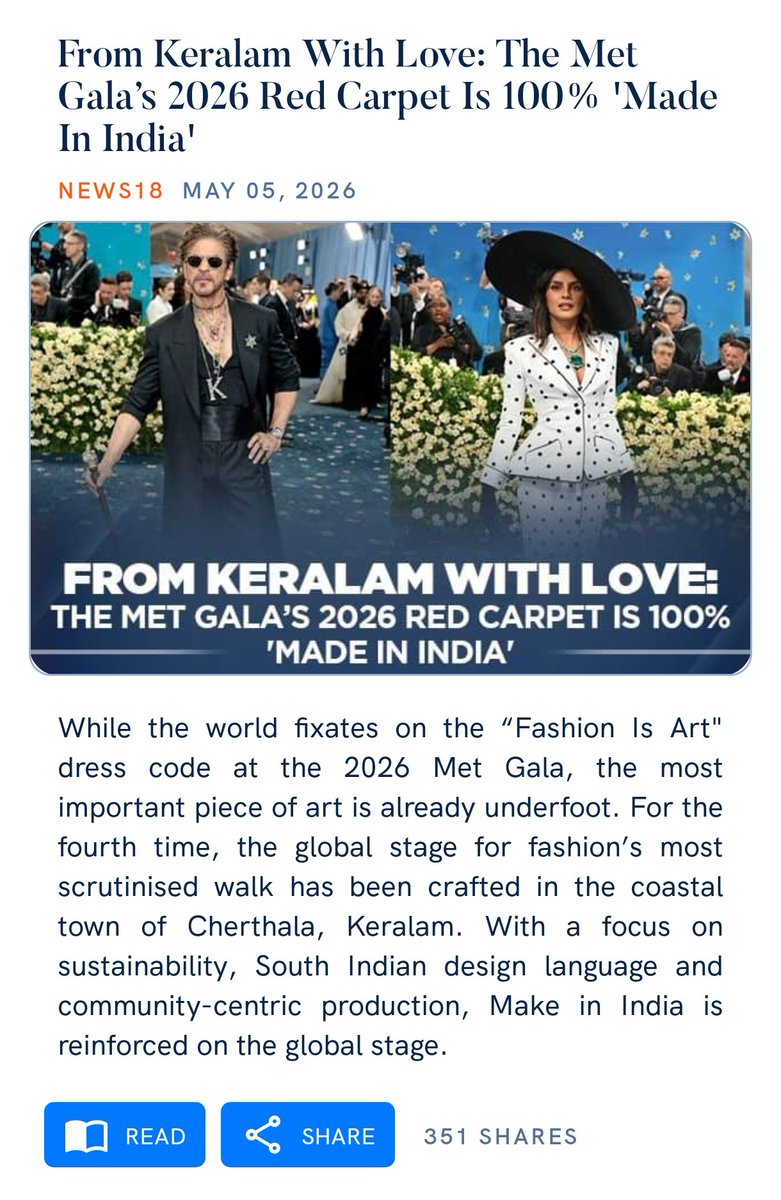 From Keralam With Love: The Met Gala’s 2026 Red Carpet Is 100% 'Made In India' 
news18.com/amp/lifestyle/…

via NaMo App