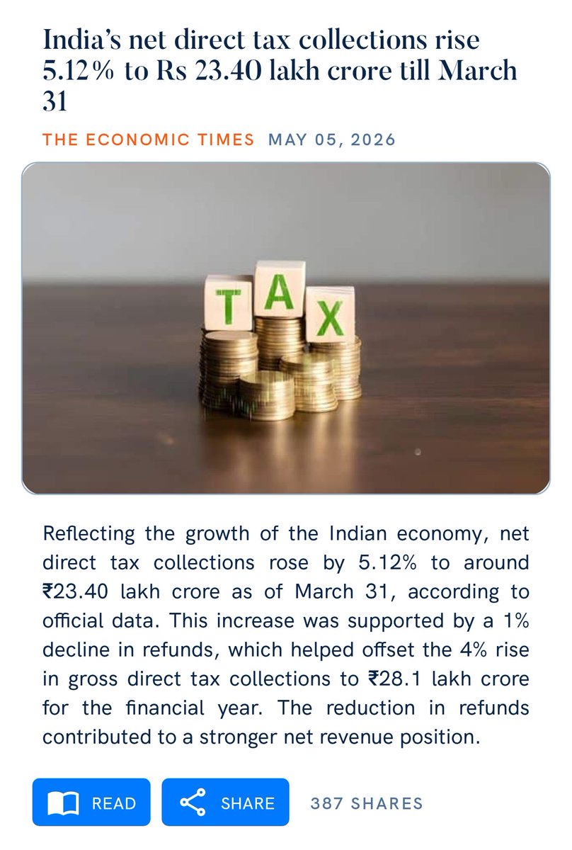 India’s net direct tax collections rise 5.12% to Rs 23.40 lakh crore till March 31
economictimes.indiatimes.com/news/economy/i…

via NaMo App