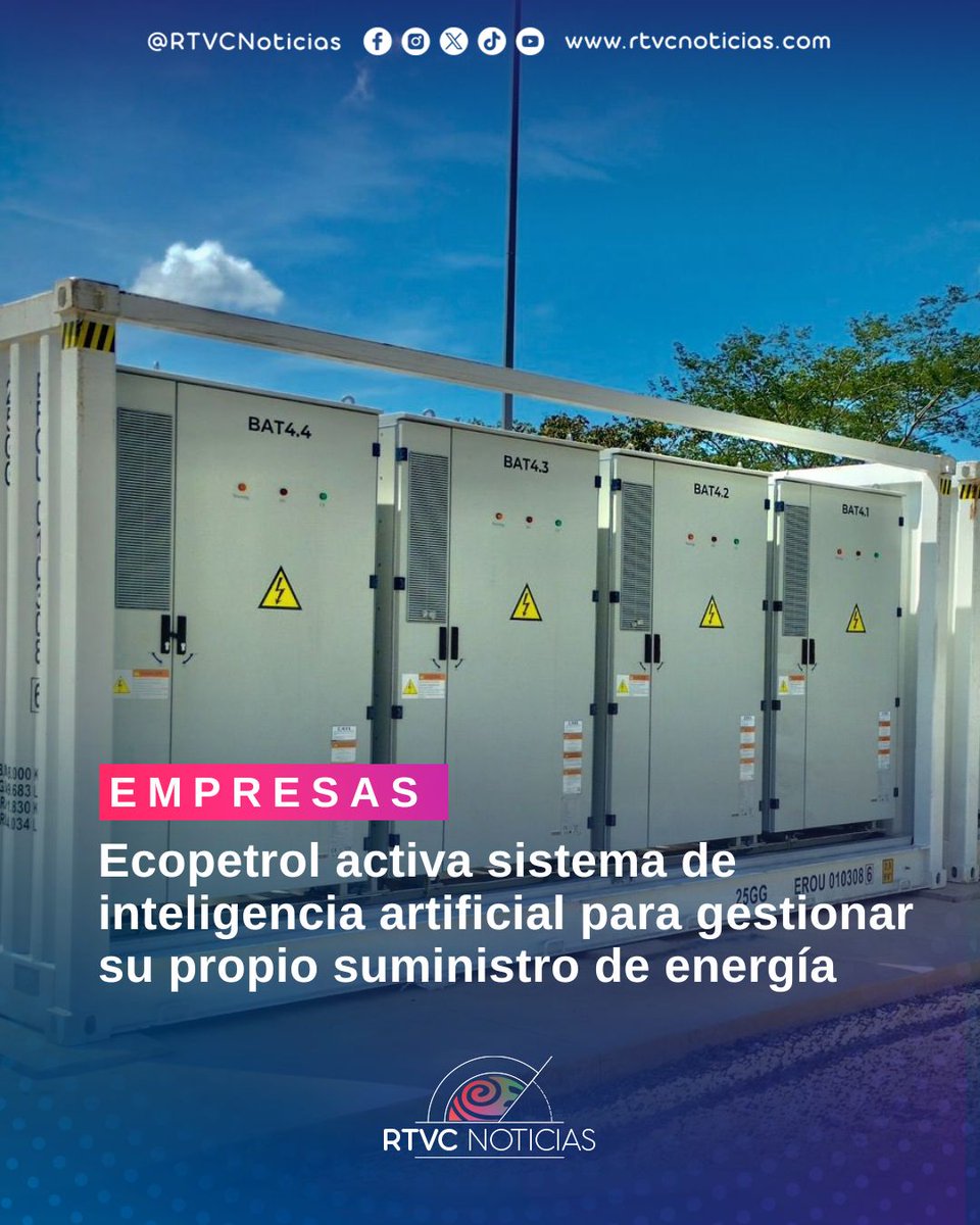 RTVCnoticias's tweet image. #Energía | Ecopetrol activó un sistema de inteligencia artificial para gestionar su suministro energético en operaciones de producción y refinación ⚡.

La plataforma integra autogeneración, energías renovables y la red nacional, con el objetivo de optimizar costos y cubrir parte