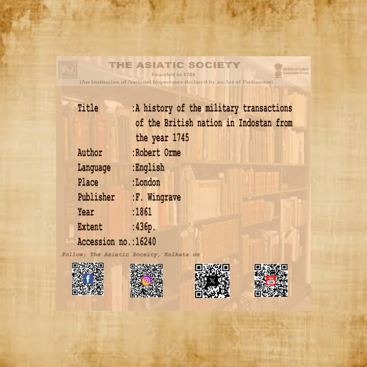 asiatic_society's tweet image. Book of the Day
Title: A history of the military transactions of the British nation in Indostan from the year 1745
#book #library #India  #english #kolkata