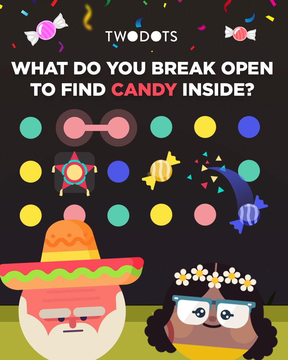 TwoDots's tweet image. Feliz Cinco De Mayo, Dot Explorers! Uncle Jack and Andria are party-ready! 🪅🇲🇽 

Let’s get this fiesta started: Can you answer what traditional hollow container is decorated with bright colors and broken open to release candy and treats during celebrations? 🍬

#TwoDots