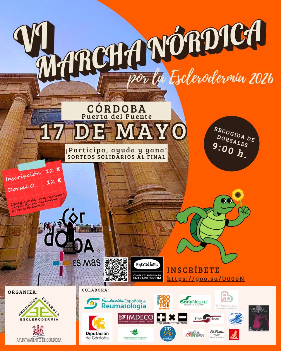 AEEsclerodermia's tweet photo. 📅 Reserva el 17 de mayo y únete a la Marcha Nórdica solidaria por la #Esclerodermia en CÓRDOBA.🌻

📌Nos encontraremos en la Puerta del Puente a las 09:00h.

🔗 INSCRÍBETE: https://t.co/3yNQEZYNpR https://t.co/nXgikySyve
