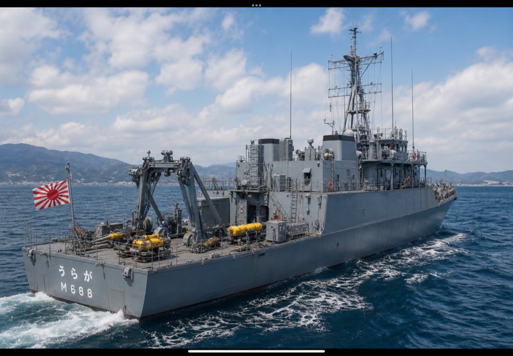 CxUWCKriyOBX4e9's tweet image. 掃海護衛艦
掃海艦兼護衛艦という能力有る万能艦。

#ChatGPT  #Grok  #架空艦　　#架空戦記　　#AI  #オリジナル艦　#架空世界