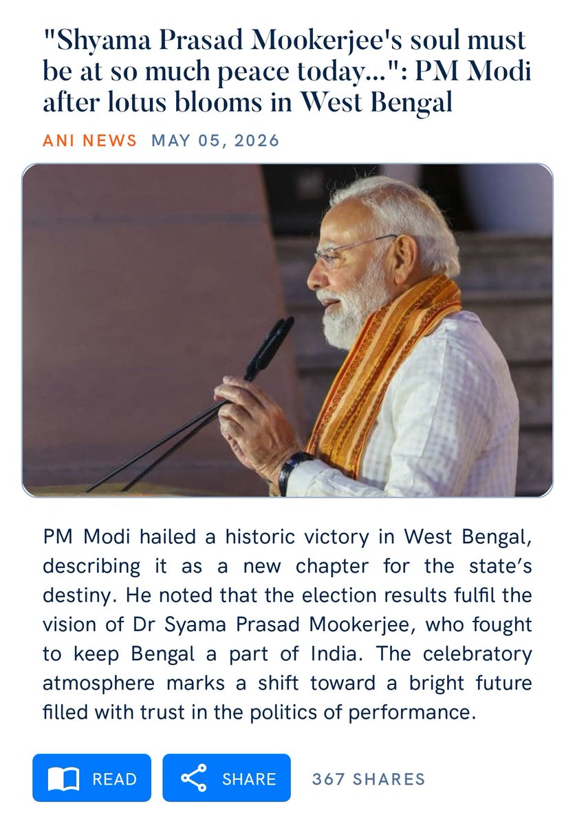 "Shyama Prasad Mookerjee's soul must be at so much peace today...": PM Modi after lotus blooms in West Bengal
aninews.in/news/national/…

via NaMo App