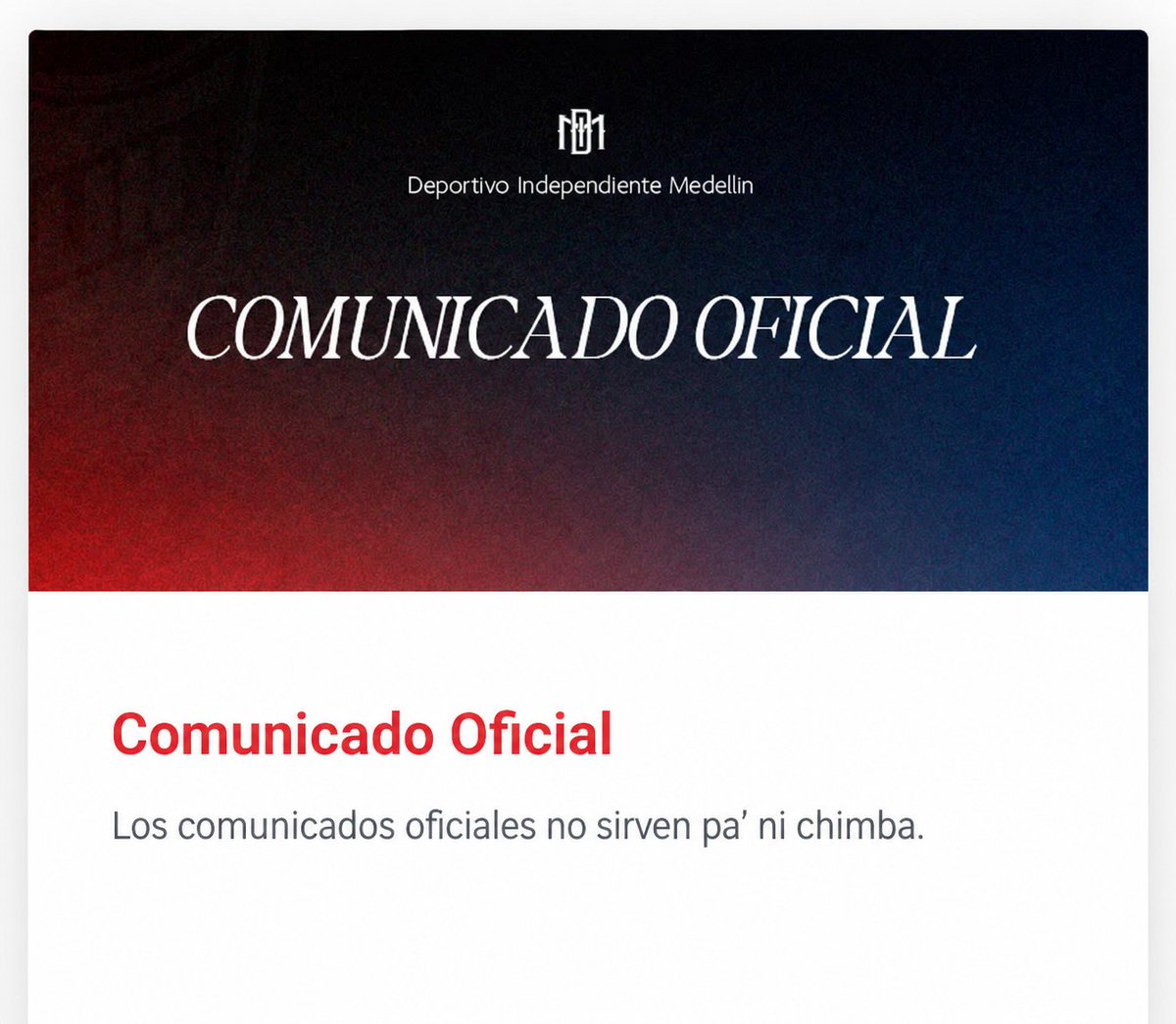 Un comunicado oficial que nadie lee no nos va sacar de este hueco.

Necesitamos cambios reales.
Se debe ir Daniel Ossa, Federico Spada, Paula Gonzales, por su mediocridad y falta de capacidades para ocupar el cargo que tienen.
NADA PERSONAL, SOLO NEGOCIOS.
¡SE VAN O SE VAN!