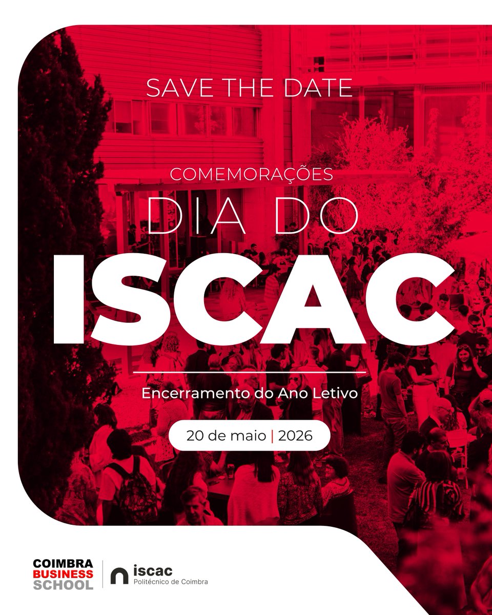 ISCACoimbra's tweet photo. 𝗦𝗔𝗩𝗘 𝗧𝗛𝗘 𝗗𝗔𝗧𝗘

📅 20 de maio

Dia do ISCAC | Encerramento do Ano Letivo

O melhor do ISCAC não acontece só nas aulas.
O resto… vais querer descobrir.

Fica atento às novidades! https://t.co/ctayMQ8dLW
