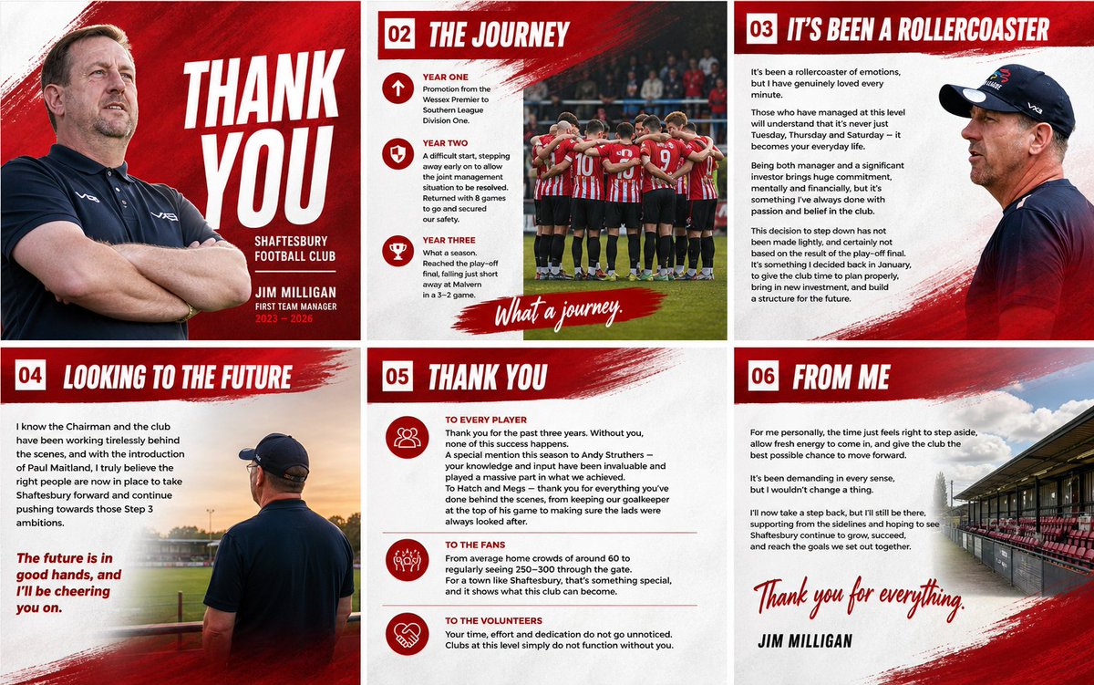 jammilli77's tweet photo. After 3 incredible years, my time as First Team Manager of @SFC1888 has come to an end.

From promotion in year one, to securing survival on my return, and then reaching a play-off final this season — it’s been an unforgettable journey.

Thank you to @stecoffen for the opportunity, to every player, staff member and volunteer who gave everything, and to the fans who have grown this club into something special.

This decision was made some time ago to allow the club to move forward, and I truly believe the right people are now in place to take it to the next level.

I’ve loved every minute, given everything I had, and I’ll always be proud of what we achieved together.

I’ll be watching from the sidelines, still supporting, still believing.

Thank you for everything 
Jim