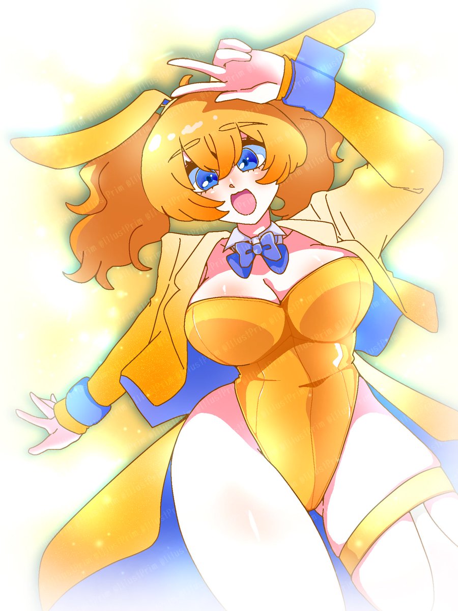 #創作_GoL
 #OC 
GWなので #ゴールデンバニー 🤩👯‍♀️
💙「アタシのキラキラ☆スマイルパワーで、みんな元気にな～れっ☆」

ゴールデンバニー🤩🤩🤩なリゼちゃまだよ❣️❣️❣️