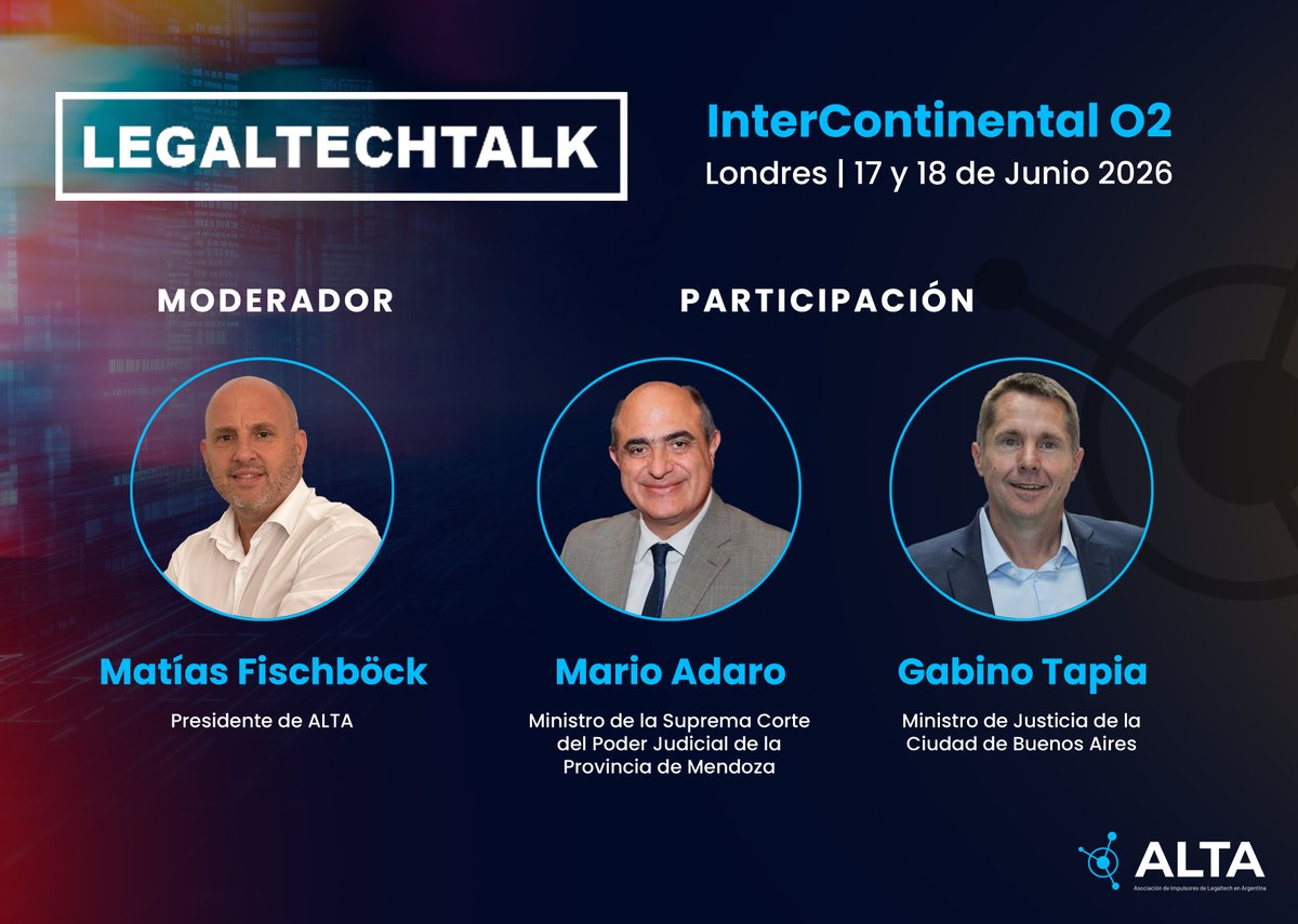altaorg's tweet photo. Moderado por Matías Fischbock, Presidente de ALTA
Con la participación de:

Mario Adaro,  Ministro de la Suprema Corte del Poder Judicial de la Provincia de Mendoza

Gabino Tapia, Ministro de Justicia de la Ciudad de Buenos Aires

Nos vemos en Londres. https://t.co/mgVAGhMEaa