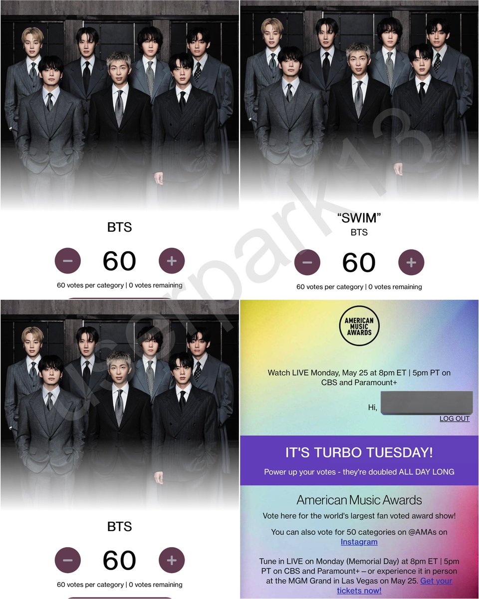 Turbo Tuesday isn’t for lazy voting. Max out all 60 votes per category for BTS at the AMAs. If you can make multiple accs, do it. No excuses!

Artist of the Year – vote.theamas.com/artist-of-the-…
Song of the Summer – vote.theamas.com/song-of-the-su…
Best Male K-pop – vote.theamas.com/best-male-k-po…