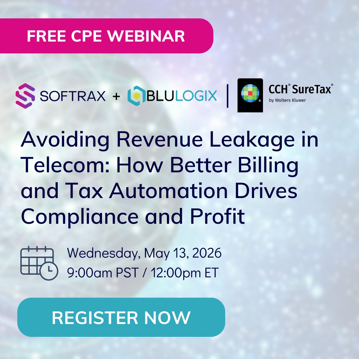 RevenueRec's tweet photo. Free webinar. May 13. 12 PM EST. 1 CPE. Avoiding Revenue Leakage in Telecom: How Better Billing and Tax Automation Drives Compliance and Profit. SOFTRAX + BluLogix x CCH SureTax. 
Register: https://t.co/aDAtmuGOb8 
#TelecomFinance #RevenueLeakage #TaxCompliance https://t.co/8VAtQyvUs1