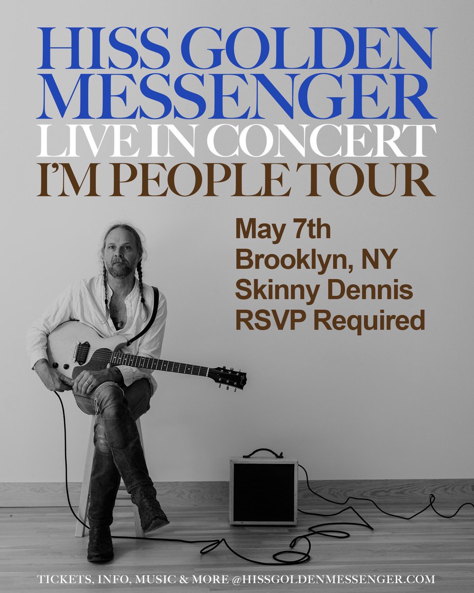 HissGoldenMsgr's tweet photo. The band and I are heading to New York this week for some promotional events and we figured what better time and place to play a set at Brooklyn’s favorite dive, Skinny Dennis? 5pm doors, 6pm show, first-come first served, RSVP required, link below. https://t.co/PijAlxcAR2