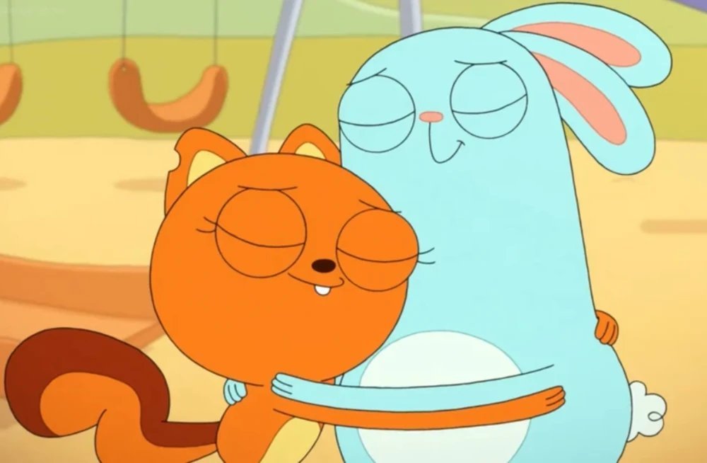 KnuckleC64's tweet image. My cartoon trope of the lead being blue or orange, and their best friend being the corresponding color. 
#cartoons #LionGuard #Gumball #Kiff