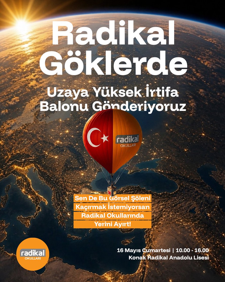radikalokullari's tweet photo. Radikal Göklerde sloganıyla; yüksek irtifa balonumuz stratosfer tabakasına ulaşarak atmosferik verileri (sıcaklık, basınç...) gerçek zamanlı olarak kaydedecek, yüksek çözünürlüklü görüntüler elde edecek ve görevini tamamladıktan sonra güvenli bir şekilde dünyaya dönüş sağlayacak. https://t.co/bAC2uOfqti