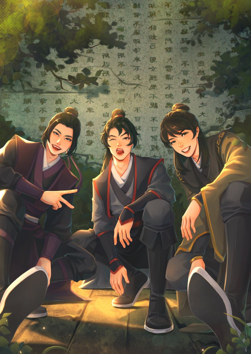 Wei Wuxian, Jiang Cheng and Ne Huaisang at the Wall of Discipline hehe
#modaozushi #wei_wuxian #jiang_cheng #ne_huaisang #illustlation