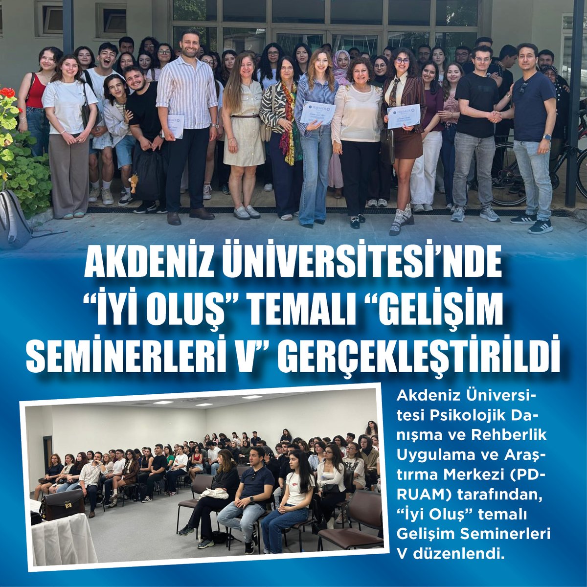 Akdenizun's tweet photo. Akdeniz Üniversitesi Psikolojik Danışma ve Rehberlik Uygulama ve Araştırma Merkezi (PDRUAM) tarafından, “İyi Oluş” temalı Gelişim Seminerleri V düzenlendi.
🔗https://t.co/E0kStYCIAs https://t.co/28y2Gui6Tb