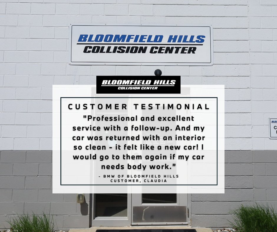 BMWBlmfldHills's tweet photo. Real words, real results! ⭐⭐⭐⭐⭐

Get an online estimate today or call 248-422-2855 today! https://t.co/BGPNjdiHkE #CollisionCenterNearMe #BloomfieldHillsMI #BirminghamMI #BodyShop #CollisionCenter #PaintRepair #BMWOfBloomfieldHills #BMW https://t.co/ybgHCG3qq3