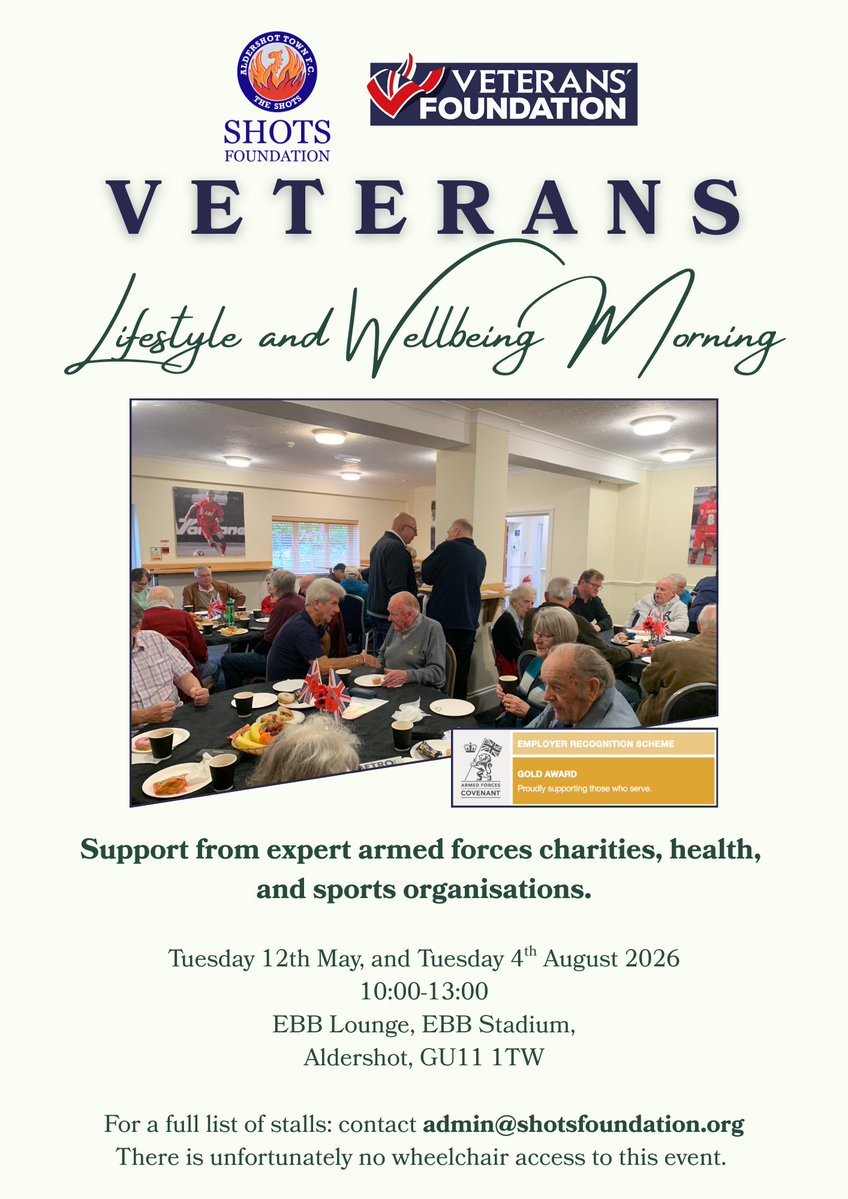 ShotsFoundation's tweet photo. Just one week to go until our next Veterans' Lifestyle and Wellbeing Event!

We're looking forward to welcoming local Veterans and some expert support organisations next week. ❤️💙 https://t.co/EewmKjgfPK