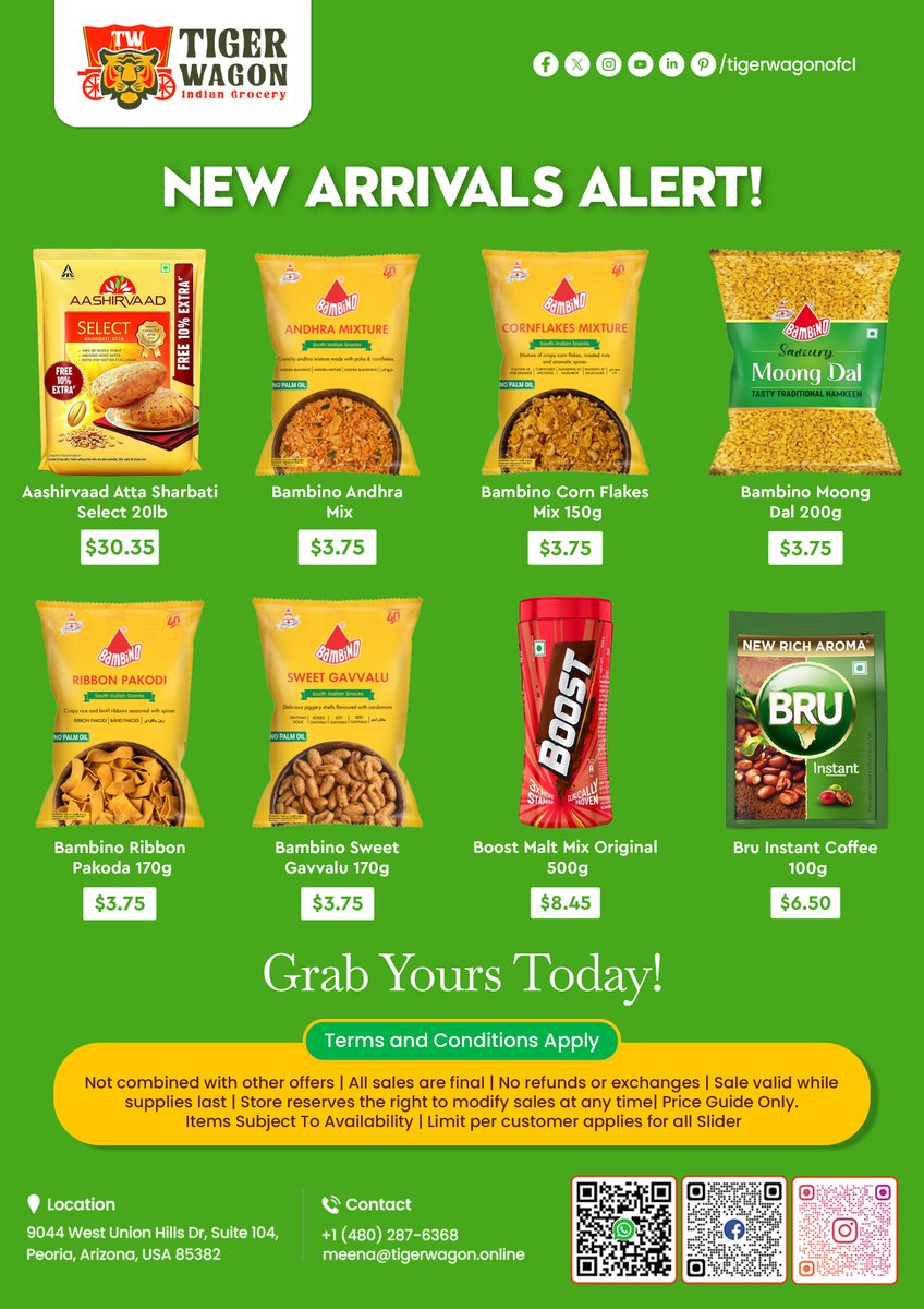 tigerwagonofcl's tweet image. ✨ NEW ARRIVALS ARE HERE! ✨

Fresh stock is now available at Tiger Wagon Indian Grocery 🛒

📍 Visit us: maps.app.goo.gl/6omsgd59kBjj6m…

#TigerWagon #IndianGrocery #NewArrivals #PeoriaAZ #ArizonaShopping #IndianStoreUSA #DesiGroceries #GroceryDeals #IndianSnacks #FreshGroceries