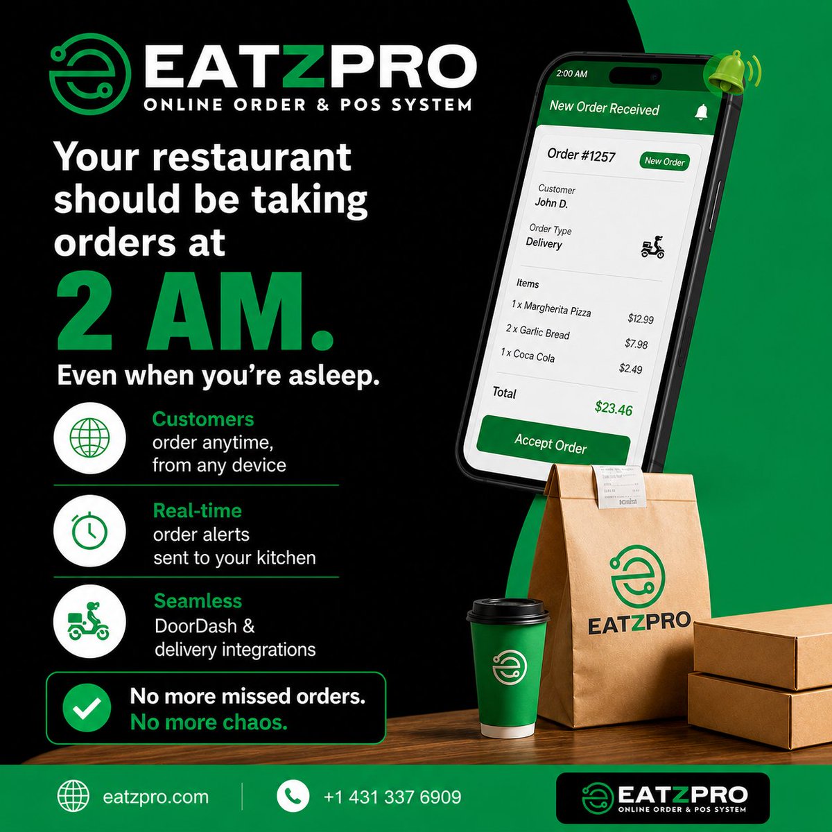 Your restaurant shouldn’t sleep when customers are hungry.
With EatzPro, your business keeps running even at 2 AM.

🚀 Turn late-night cravings into revenue.
👉 Get started: eatzpro.com
#RestaurantTech #OnlineOrdering #POSSystem #FoodBusiness #RestaurantGrowth