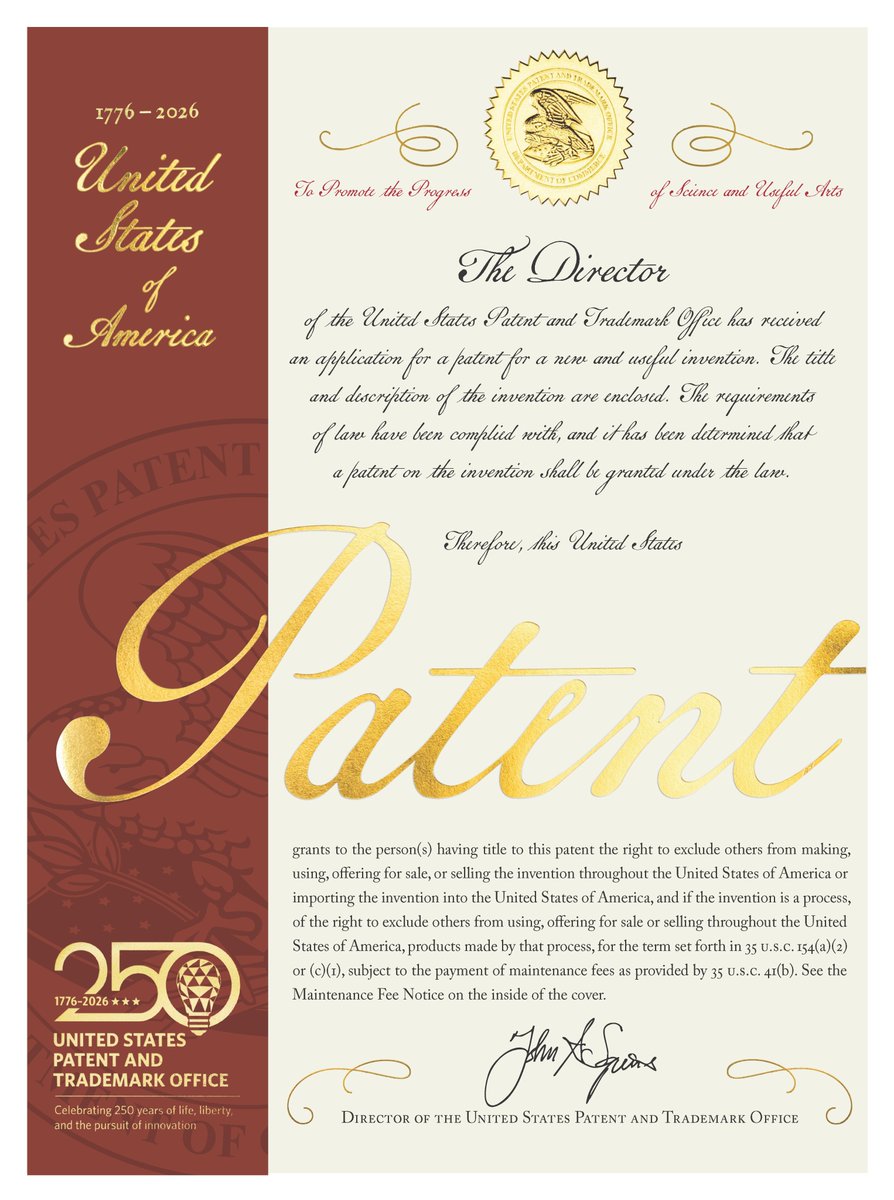 MXPatent's tweet photo. Felicitaciones a nuestro cliente Edmund Wallace, de Caguas PR en la emisión de su patente 12,618,617 https://t.co/ysZfe6j17E