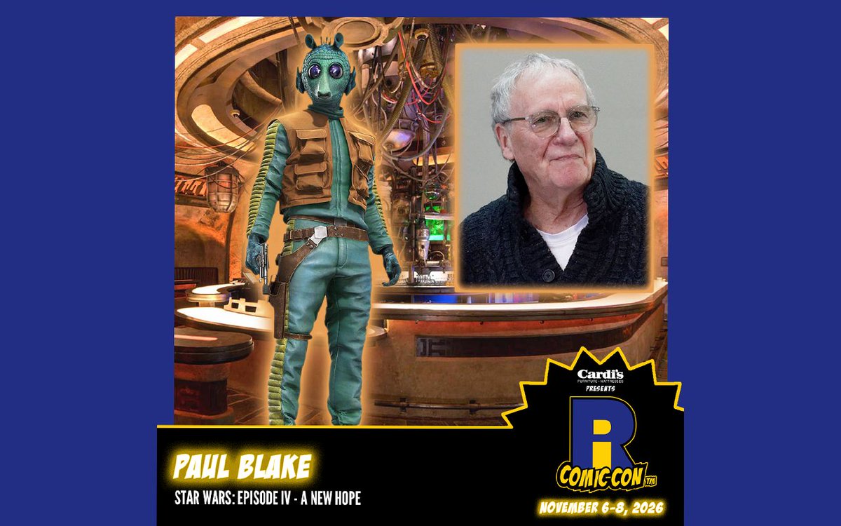 ricomiccon's tweet photo. Please welcome Paul Blake to #RICC2026 at the @the_amppvd and @riconvention! Paul played Greedo in Star Wars: Episode IV - A New Hope.
Buy tickets now at https://t.co/g2MAF71yXO!
#Greedo #ANewHope #StarWars #StarWarsWeek https://t.co/dz5kPEDHQn