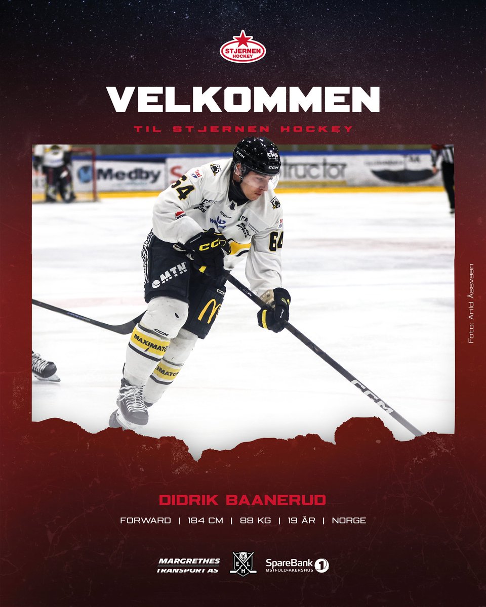 StjernenElite's tweet photo. Dobbel signering! 🔥
Theo Nordlund og Didrik Baanerud har signert for Stjernen på ettårskontrakter. I de får vi en back med gode skøyteferdigheter og stabilitet, og en forward med arbeidskapasitet og energi inn i laget 👊🏼 Les mer i appen og på vår hjemmeside! #2hockey https://t.co/QcVLIntzgq