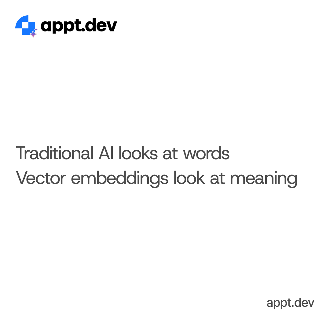 ApptDev's tweet photo. Vector Embeddings
How AI understands meaning, not just words https://t.co/CwtDtQSTWQ