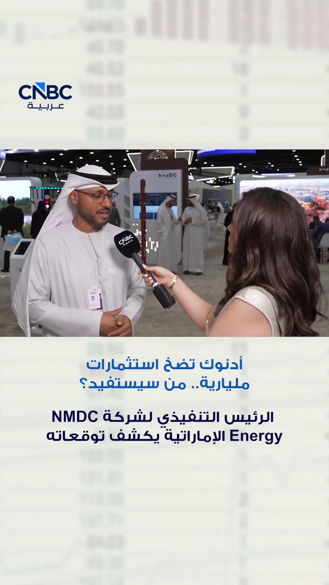 أدنوك تضخ استثمارات مليارية.. من سيستفيد؟. توقع الرئيس التنفيذي لشركة NMDC Energy الإماراتية، أحمد الظاهري، في لقاء مع CNBC عربية، زخما أكبر بالإمارات سيما مع إعلان أدنوك ضخ استثمارات تفوق 220 مليار درهم. منوهاً أن نسبة الإيرادات من أعمال الشركة بالإمارات تصل إلى 76% 