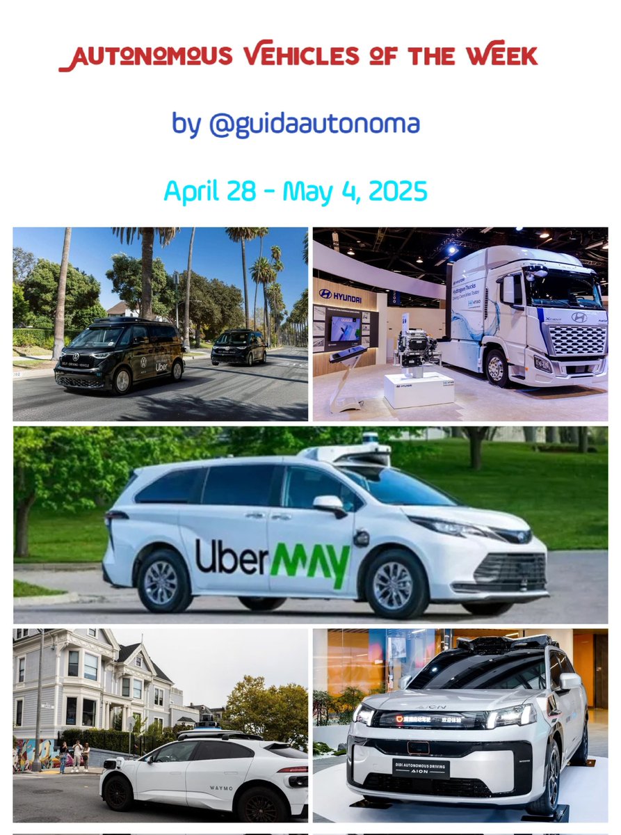 guidaautonoma's tweet image. #AutonomousVehicles of the Week 
1️⃣ year ago‼️
April 28- May 4, 2025
🚗🚚🚌🚕

@Analytics_699 @PawlowskiMario @HaroldSinnott @Fisheyebox @mvollmer1 @antgrasso @PinakiLaskar @JeroenBartelse @FmFrancoise @Ronald_vanLoon 
@EvanKirstel
#Technology #SmartCity #Robotaxi #AI #Tech