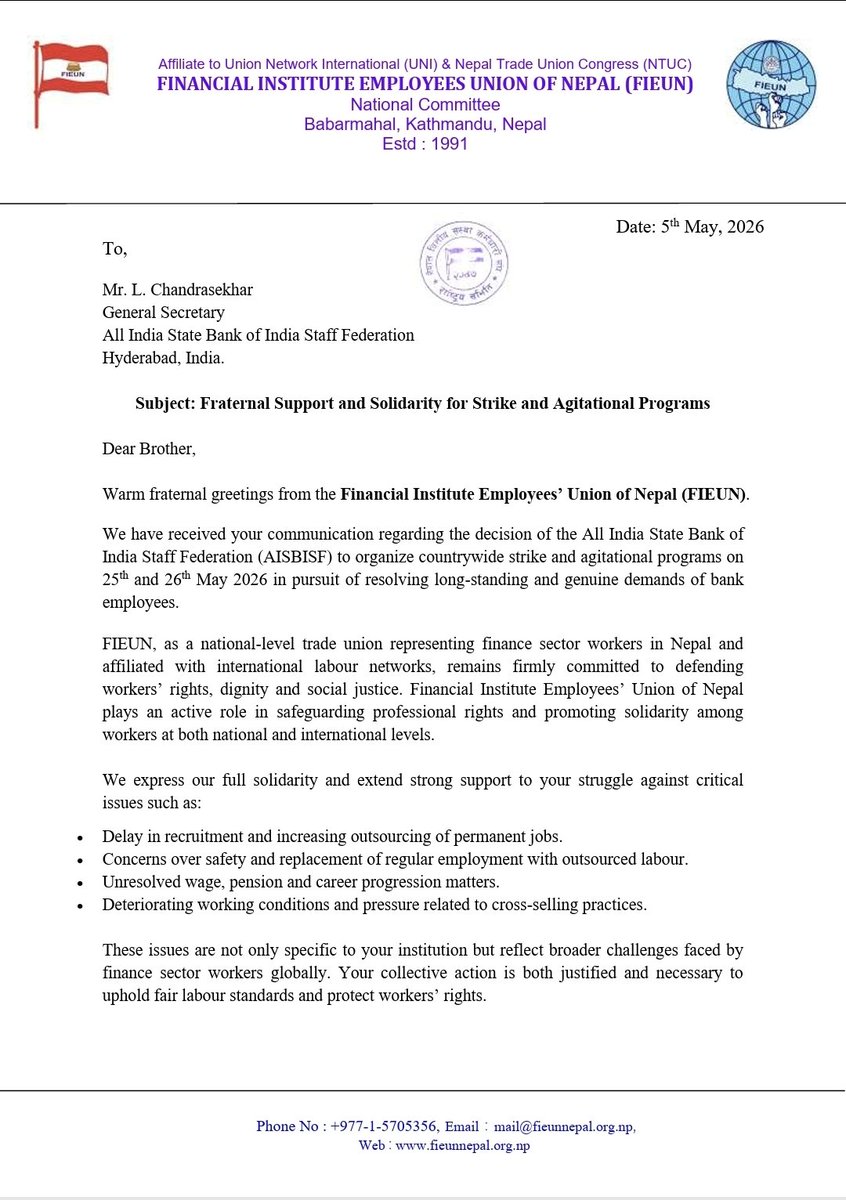FINANCIAL INSTITUTE EMPLOYEES UNION OF NEPAL (FIEUN) extends its ...