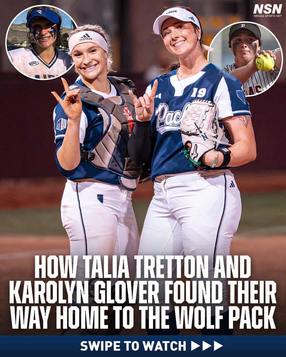 NevadaSportsNet's tweet photo. After facing off in high school and starting college away, Talia Tretton and Karolyn Glover have reunited as a Northern Nevada battery for the Wolf Pack 🥎🐺

Tretton, a Douglas High state champion pitcher, and Glover, a Reed High standout catcher, were two of the state’s best during their prep careers