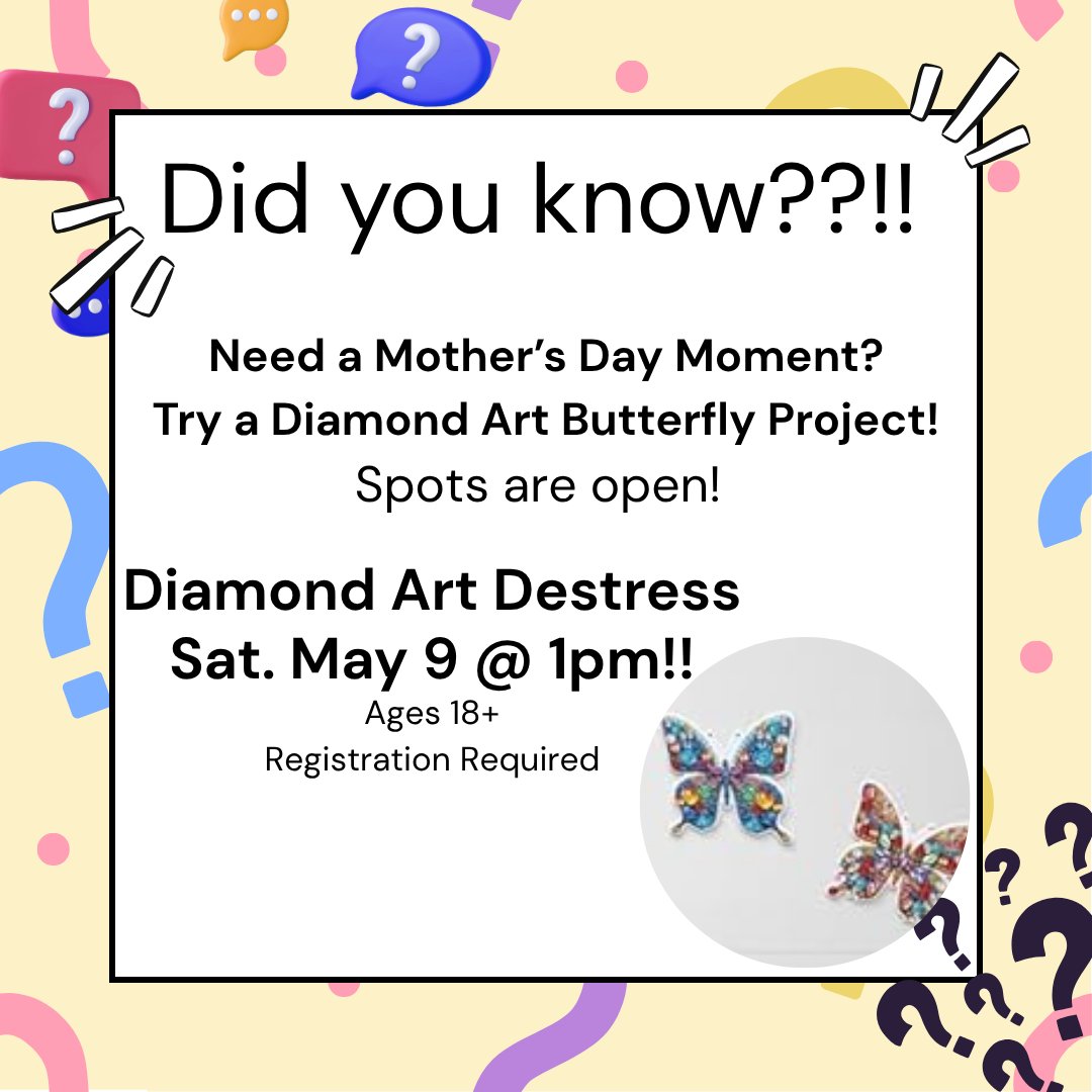FrkPublicLib's tweet photo. Looking for a fun Activity for Mother's Day Weekend? Look at the Library!
Register here: https://t.co/uiFmBIk32l
#libraryprograms #franklinma @TOFranklinMA https://t.co/V08dMqOK9z