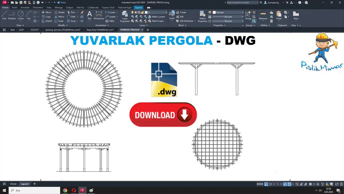 pislikmimarcom's tweet image. ⏬Round Pergola CAD Block free download for AutoCAD.

download link 👉pislikmimar.com/yuvarlak-pergo…

#dwg #architecture #autocad #drawing #pislikmimar #cadblocks #free #download