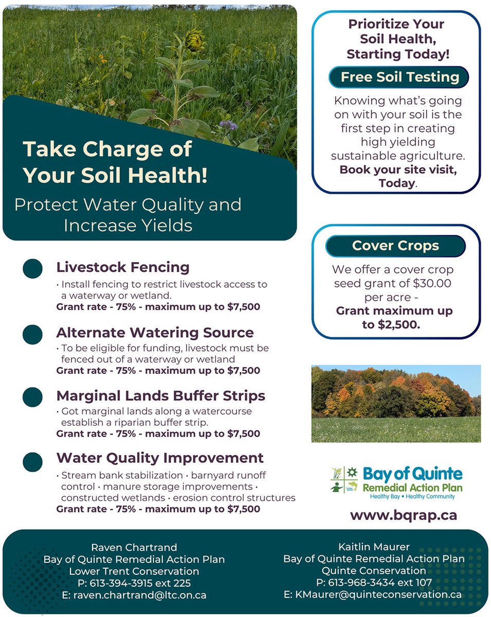BQRAP's tweet photo. Spring has sprung. It's time to get on the fields and get to work. We offer cost-sharing programs that can help your bottom line and improve soil health and water quality.
https://t.co/bEutvefFr6
@OntAg
@OntarioSoilCrop
@OntarioBeef
@OntarioFarms
@BeefFarmersON
@quinteca https://t.co/Q4DU0kLLGc