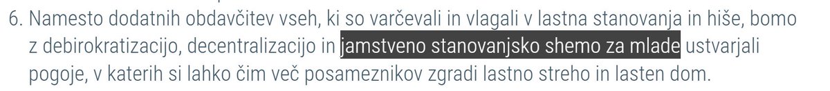 Med vsebinskimi izhodišči nastajajoče koaliciji vidim "jamstveno stanovanjsko shemo za mlade".

A lahko, prosim, že enkrat nehamo stanovanjski problem v Sloveniji naslavljat na napačnem koncu, z nažiganjem povpraševanja, namesto sprostitvijo ponudbe?