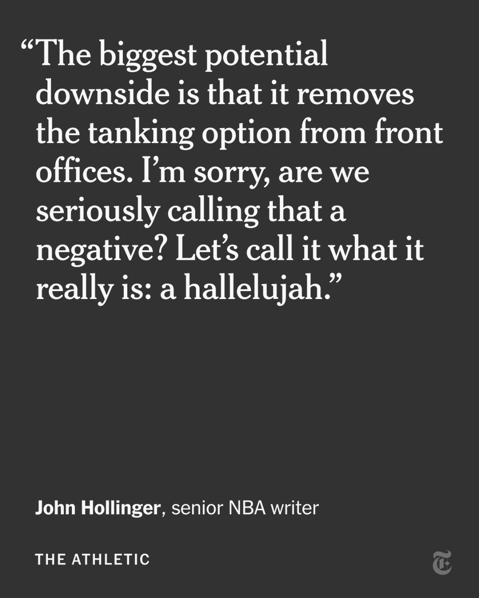 nytimes's tweet photo. From @TheAthletic: The NBA Draft lottery is the ultimate schemer’s scheme, our columnist writes. "I’m extremely bullish on the league’s proposed lottery reform, which will vaporize any tanking incentives." https://t.co/d89Uhob2W1 https://t.co/9J9XNkl7c0
