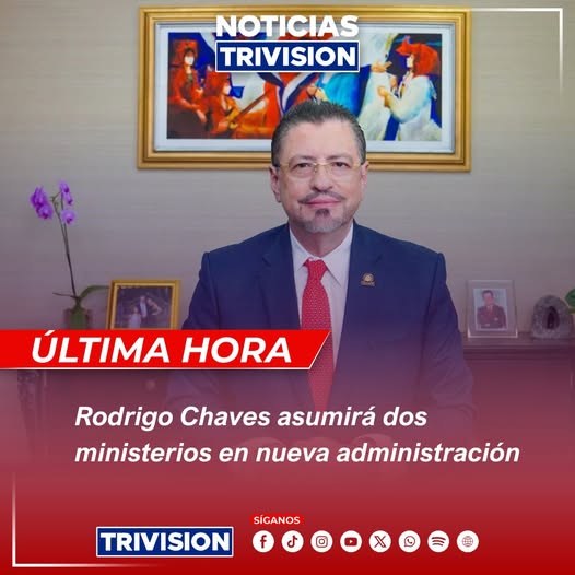 📷 #NoticiasTrivisión | El aún Presidente Rodrigo Chaves ocupará los cargos de ministro de la Presidencia y ministro de Hacienda en el próximo gobierno, según confirmó la Presidenta electa Laura Fernández.
