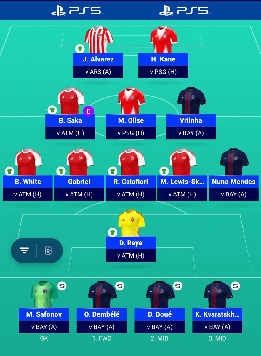OSH_FPL's tweet photo. 🚨 #UCL Fantasy SF - 2nd Leg #MD16
♻️ Transfers 🔄
🔹OUT ➡️
▪️Garcia
▪️Hakimi
▪️Cancelo
🔹IN ⬅️
▫️Safonov
▫️Calafiori
▫️Lewis-Skelly
🔹1st Day Captain : SAKAAA©️🏴
🔹Good luck, everyone ❤🤝🏻
🔹بالتوفيق للجميع ☘️❤️
#UCLFantasy https://t.co/nuhpExuyiv