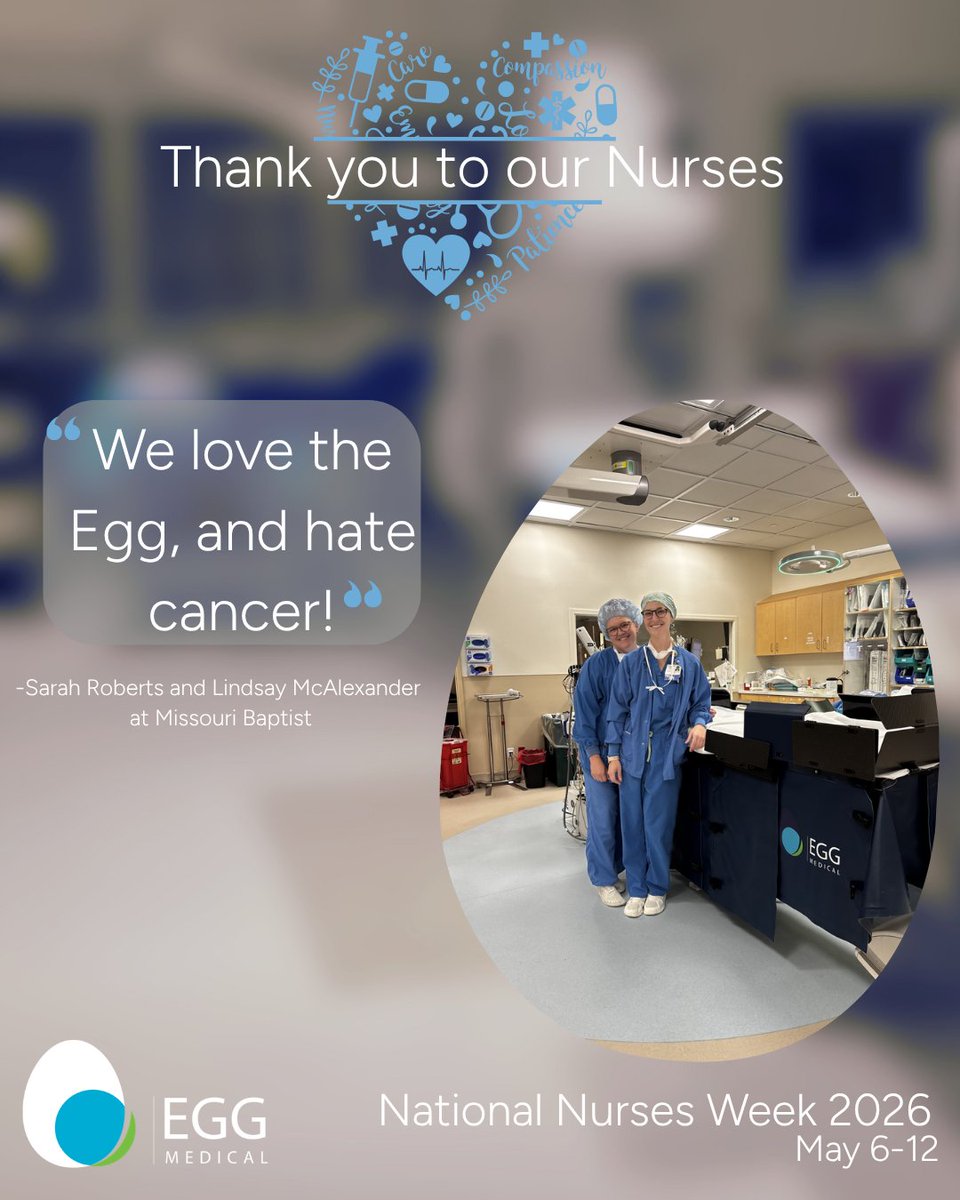 eggmedical's tweet photo. This National Nurses Week, we’re hearing it loud and clear: “We love the Egg, and hate cancer.”

It’s simple—but it reflects a real concern. Optimal radiation protection for nurses is vital because of their proximity to the source of radiation at the head of the bed.

At Egg Medical, we’re focused on protecting the entire care team—supporting safer, more sustainable careers in healthcare.

#NursesWeek2026 #NurseAppreciation #RadiationSafety  #EggMedical #ProtectionIsPersonal