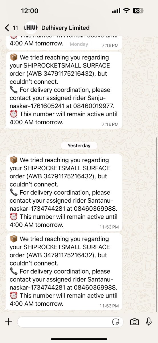CVanguard69's tweet photo. @help_delhivery @ShiprocketCare 
Hey @Delhivery, why are your delivery agents missed call me at 11:52 PM(midnight)When I called back, the person denied working for your company. This is extremely unprofessional and suspicious.AWB: 34791175216432.Please look into this immediately! https://t.co/nD2C4BA8O6