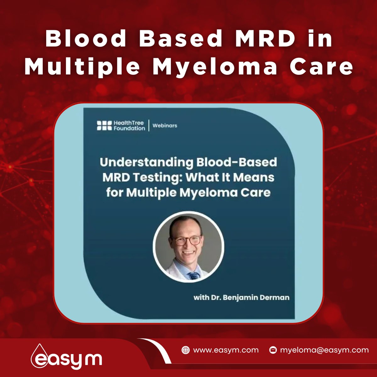 easym_test's tweet photo. Understanding Blood Based MRD Monitoring in Multiple Myeloma 🩸 
 
Check out this @HealthTree Foundation webinar recording featuring @bdermanmd  👇 

Dr. Benjamin Derman provides an excellent breakdown of blood based minimal residual disease (MRD) testing in multiple myeloma (MM). Watch the recording to get a better understanding of how these non-invasive alternatives are evolving in MM care.

Link: https://t.co/21Zx8CMeQi

#MultipleMyeloma #MM #MRD #PatientEducation #MyelomaCare #BloodTest #MMSM